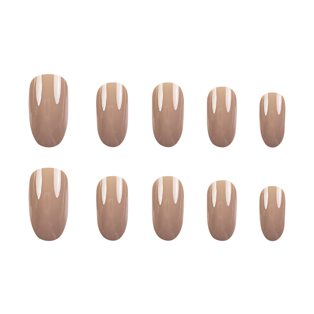Redonda cabeza de té de leche color desnudo color sólido parche de uñas falsas 24 piezas para usar parche de uñas de uñas más vendidas transfronterizas al por mayor
