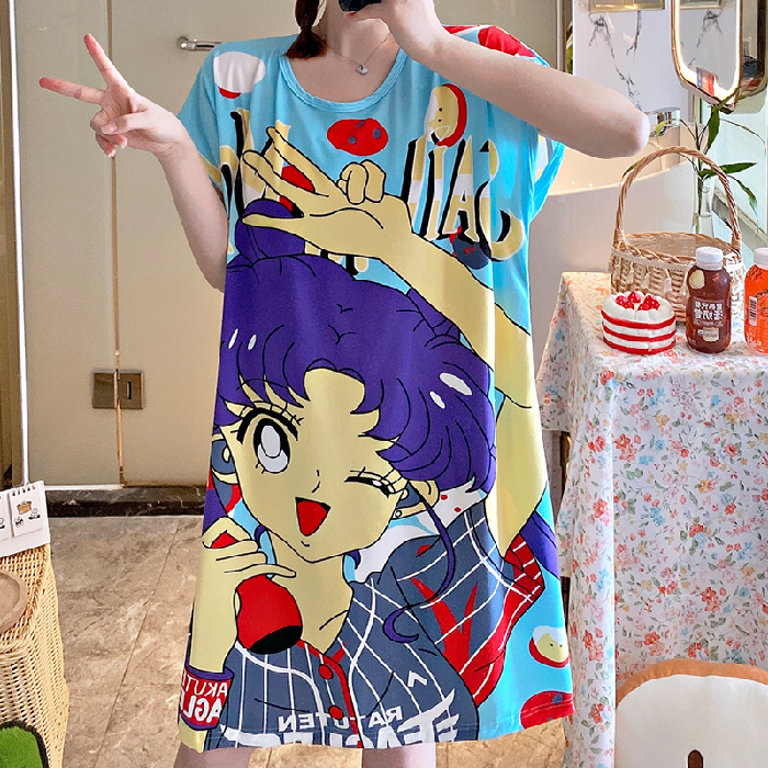 Ventas directas de la fábrica una variedad de pijamas camisón de las mujeres Vestido de manga corta suelta de dibujos animados de verano transfronterizo Comercio exterior al por mayor Sudeste de Asia