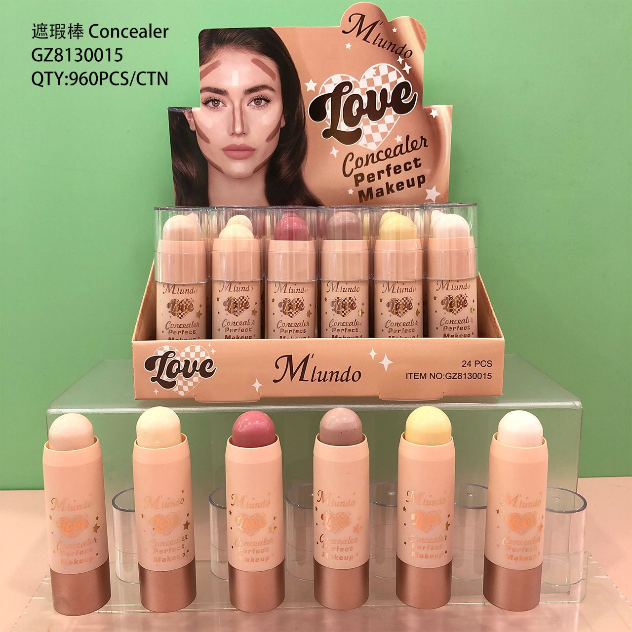 Nuevo Mlundo seis colores de alto brillo concelador blush sequinilla decolor óleo labial invisible barra de concelador maquillaje al por mayor