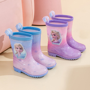 Frozen Children's Rain Boots Princess Aisha Women's Non-slip Wear-resistant Girls' Mid-low Cotton Warm Crystal Rain Boots