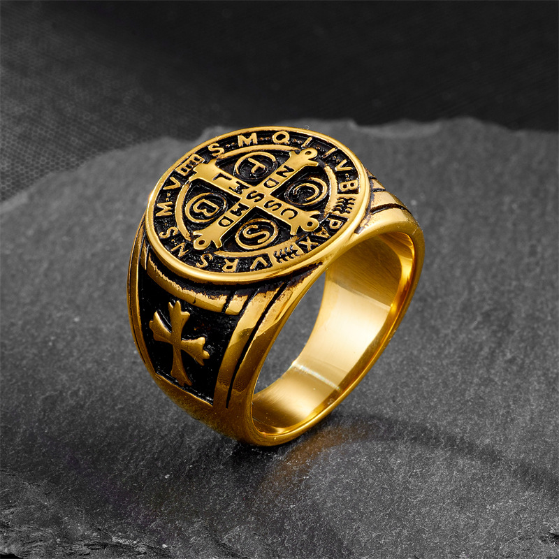 30g Weight Rings Classification Hip-hop Retro Cross Letter Stainless Steel Plating Men's Rings