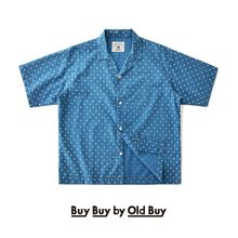 阿美咔叽日系复古短袖衬衫蓝染满天星小碎花印花古巴领夏威夷衬衣