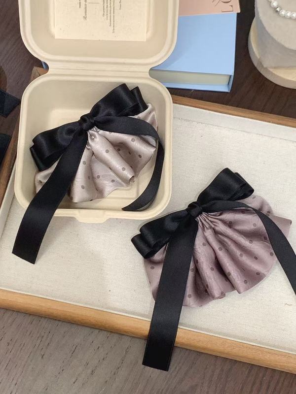 韩版缎面波点裙摆蝴蝶结弹簧夹发夹甜美气质后脑勺顶夹发卡发饰|undefined