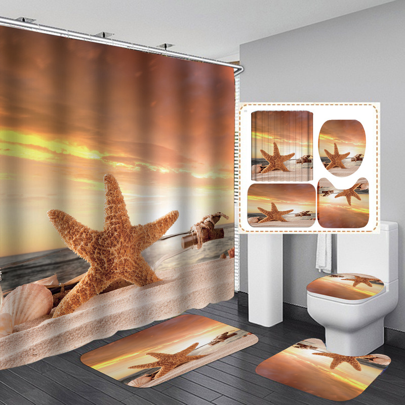 Source factory wholesale shower curtain four-piece starfish waterproof non-perforated bathroom partition Curtain Hotel rain curtain