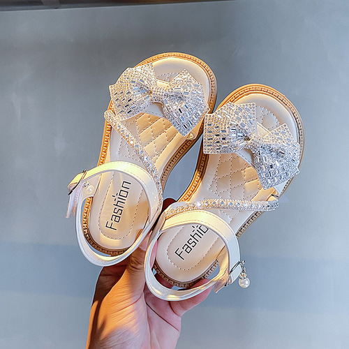 2024 Summer Korean Style Girls Rhinestone Sandals Baby Fairy Style Roman Shoes Children Little Girls Fashion Princess Shoes