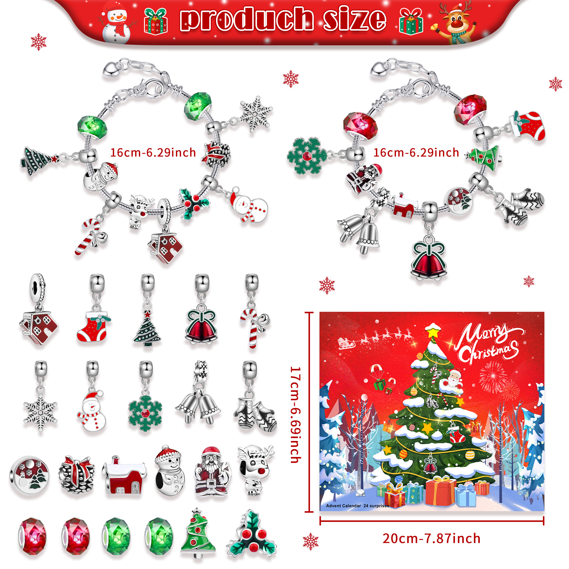 Christmas Jewelry Making Christmas Countdown 24 Calendar Advent Surprise Blind Box Christmas DIY Creative Combination Christmas Bracelet_voghion.com