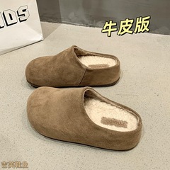 牛皮厚底勃肯鞋女加绒毛毛鞋2025新款秋冬季女鞋子软底包头半拖鞋