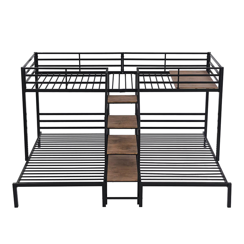Fábrica de comercio exterior litera marco con estante de almacenamiento escalera dormitorio litera dormitorio dormitorio marco de hierro cama de apartamento transfronterizo