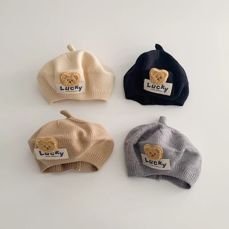 Unisex Baby hut Herbst/Winter ins glück Bär stricken Künstler Hut Woll hut kinder baskenmütze_voghion.com
