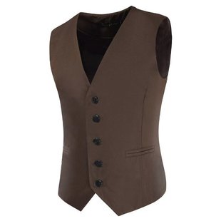 2025 Export New Men's Korean Style Slim Suit Vest Men's Casual Pure Color Simple Single-Breasted Vest