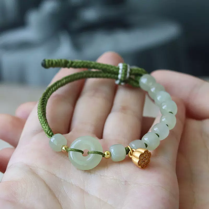 汉服配饰女生 时尚OL天然和田玉平安扣手链 和田玉手链批发