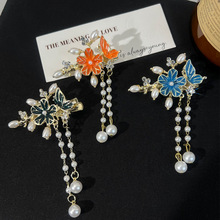 古风蝴蝶流苏边夹女精致鸭嘴夹简约高级感刘海夹碎发夹新中式发卡