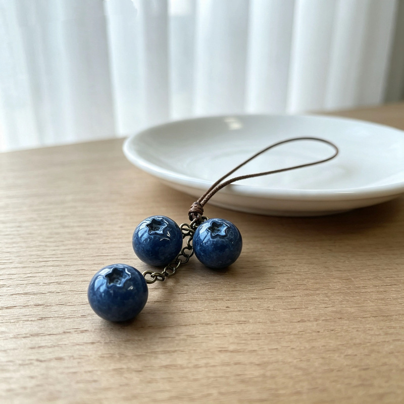Resin pendant with three artificial blueberries, a romantic bag accessory in an artistic style, versatile and a sweet fruit that never rots