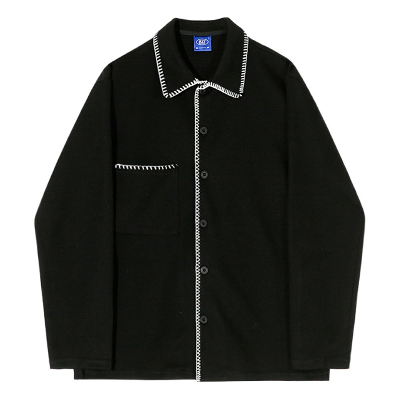 Myq contraste color costura solapa chaqueta de los hombres primavera nueva camisa estilo coreano suelta nicho diseño cardigan