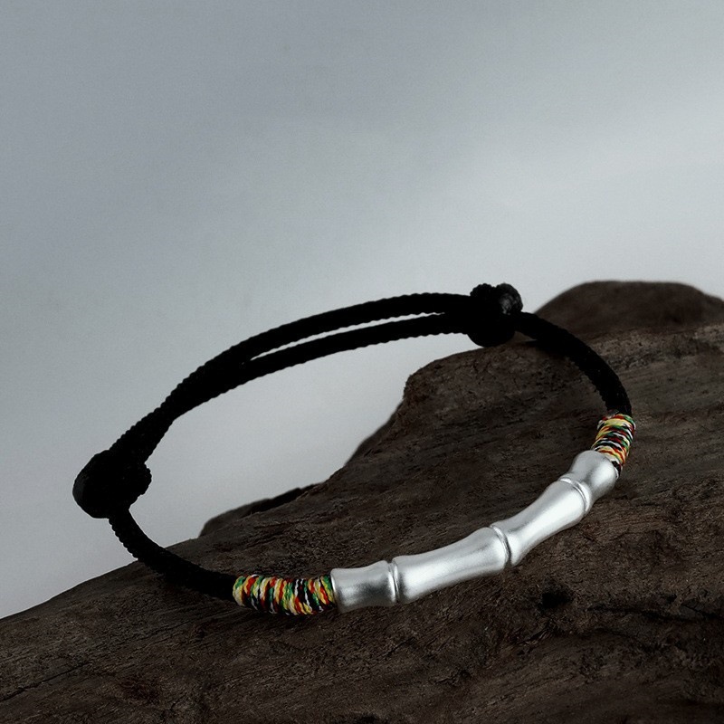 Good Luck Colorful Hand Rope Men's and Women's 999 Foot Silver Woven Ethnic Style Bracelet Advanced Feeling Tanabata Gift for Boyfriend