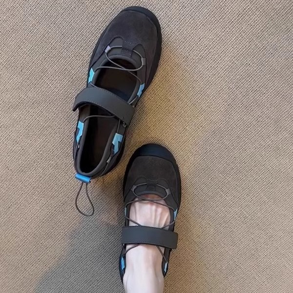 Versión de piel de oveja ~ Zapatos Mary Jane de velcro de estilo retro francés nuevas sandalias deportivas de ballet casual de todo fósforo para mujer