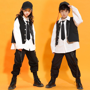 Girls boys hip-hop street jazz dance costumes kids gogo dancers magician performance suits and vests Boys model show drum performance outfits