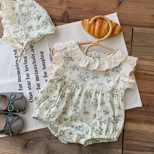 Free hat, baby floral bag, 0-2 years old, summer Korean children's clothing, baby girl, lace collar harem AL021