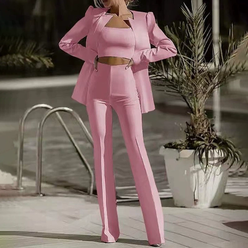 2025 летний новый трансграничный европейский и американский внешний торговый женский пуговицы сплошной цвет широкие брюки темперамент пригородного модного набора