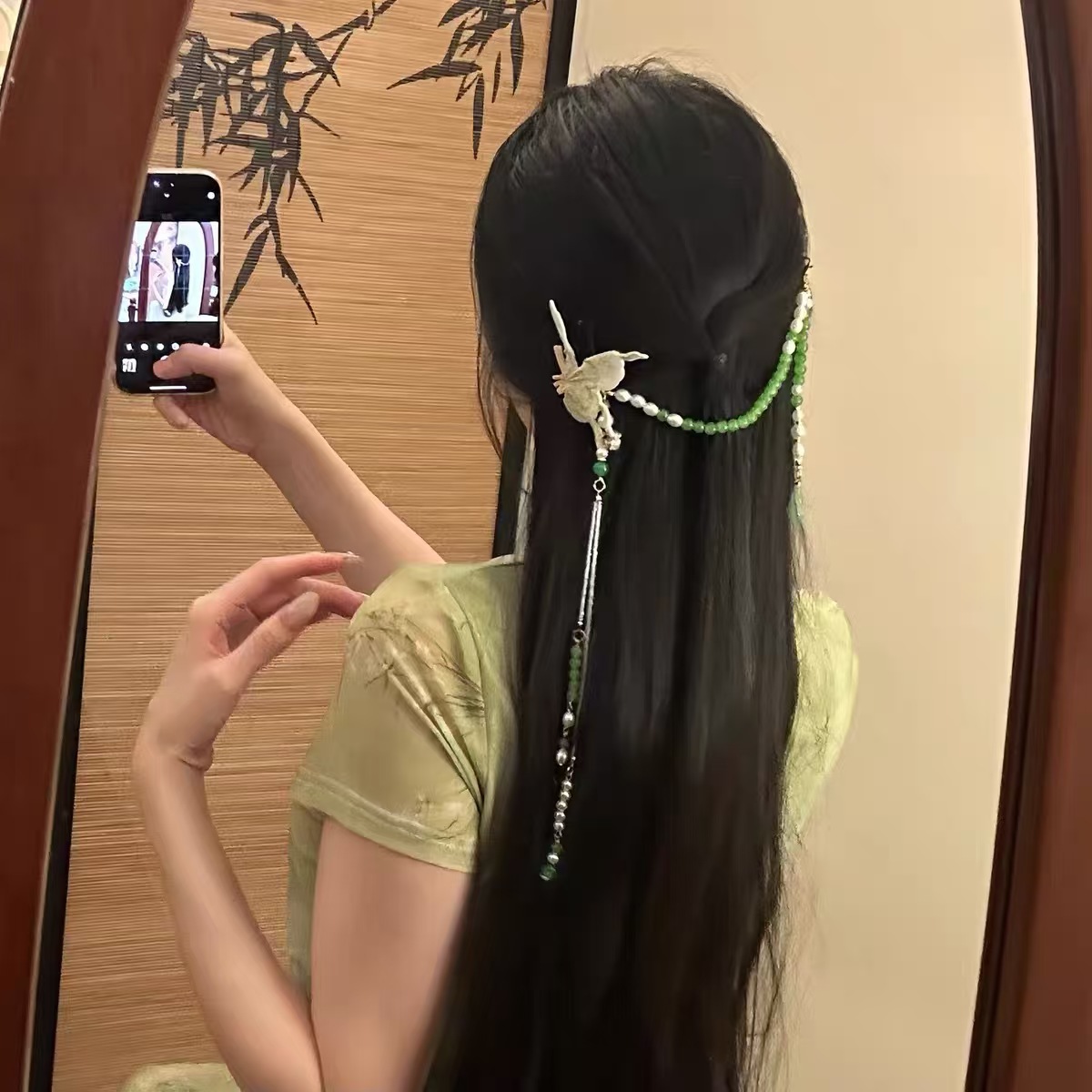 2026 New Model "Green Butterfly" New Chinese Style Butterfly Pearl Tassel Hair Chain for Women, Ancient Style Hair Chain, Cheongsam Headpiece