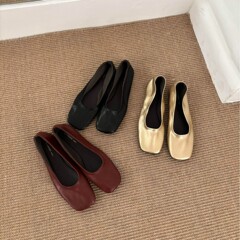 Lamode クラシックロースプリングフラットバレエシューズスーパーソフトレトロスクエアトゥグラニーシューズハイバージョンニッチシューズ