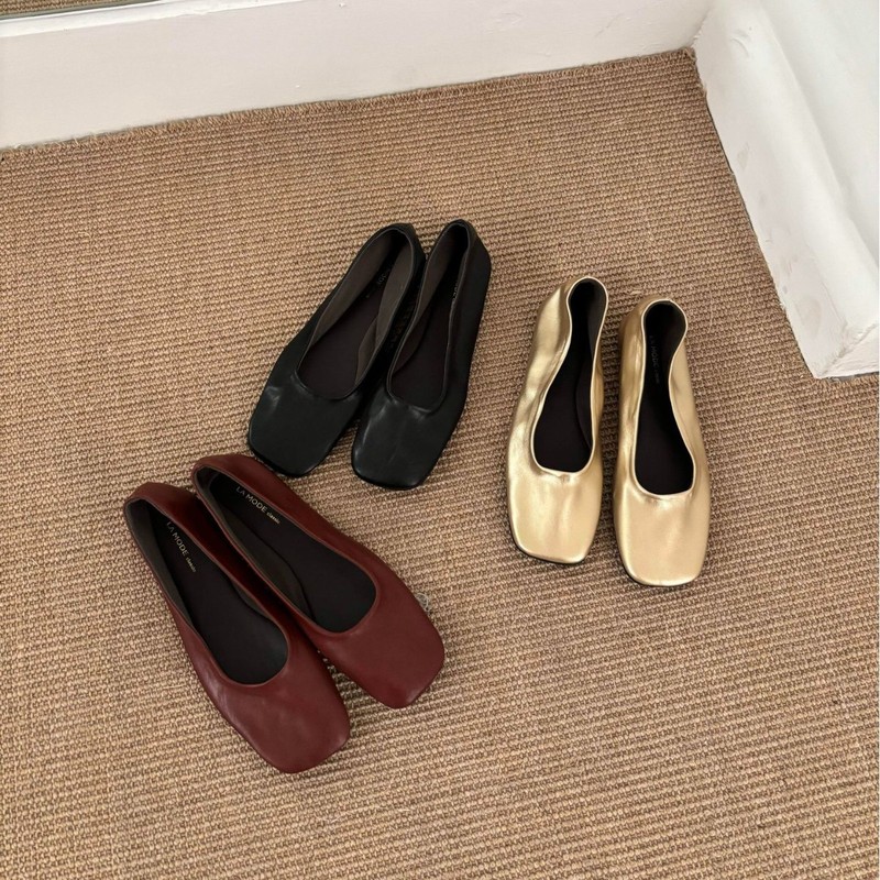 Lamode クラシックロースプリングフラットバレエシューズスーパーソフトレトロスクエアトゥグラニーシューズハイバージョンニッチシューズ|undefined