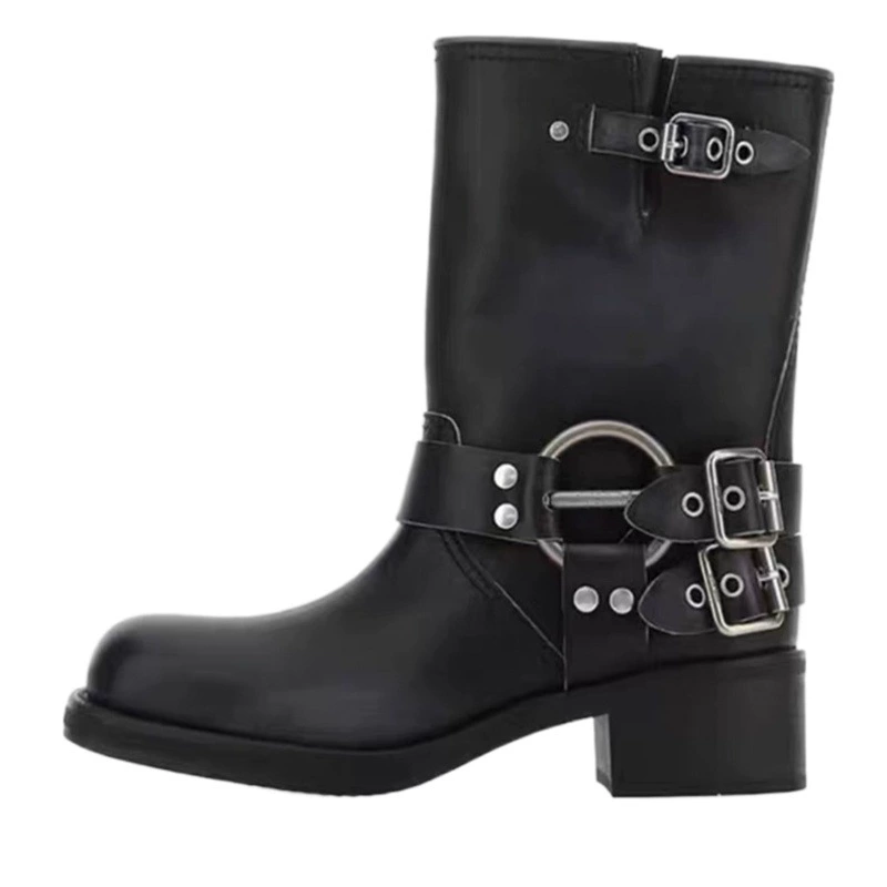 Простые черные женские сапоги на толстой подошве в британском стиле, новинка 2023 года, летние рыцарские сапоги на толстом каблуке, популярные короткие сапоги в британском стиле