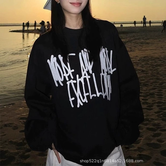 Без шляпы с принтом с круглым вырезом CVC хлопчатобумажная лапша осень-зима новая ленивый ветер свободная мода и комфорт пара свитер оптом