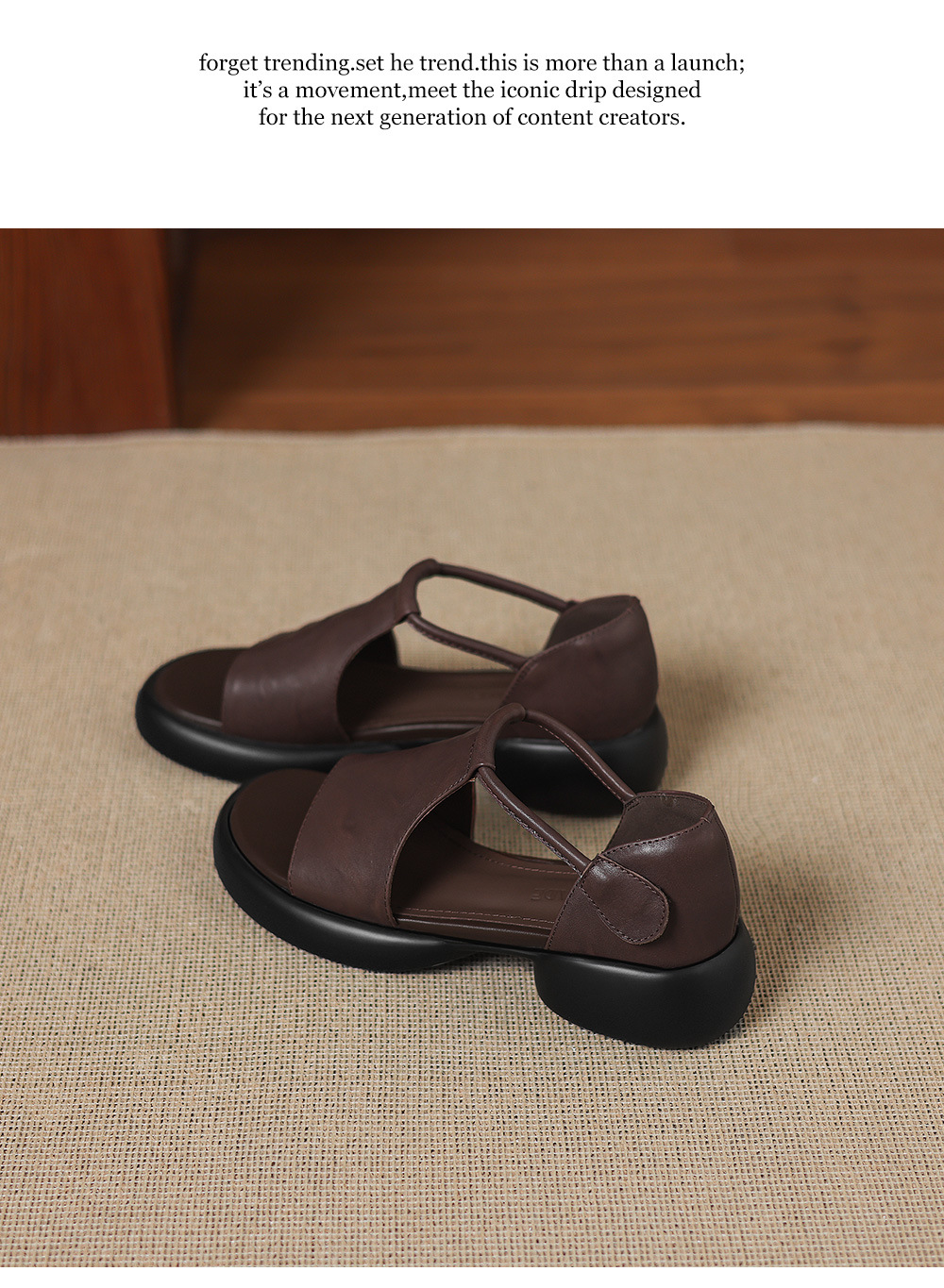 Sandal nữ quai chữ T đế dày, dán Magic Stig, form rộng thoải mái — màu nâu chi tiết 18