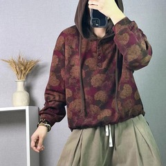 新款减龄时尚连帽拼接套头衫宽松印花卫衣