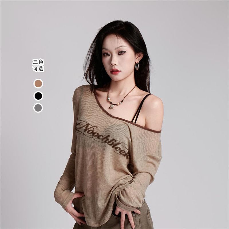 American Maillard hottie V-neck blouse slanted shoulder slightly…