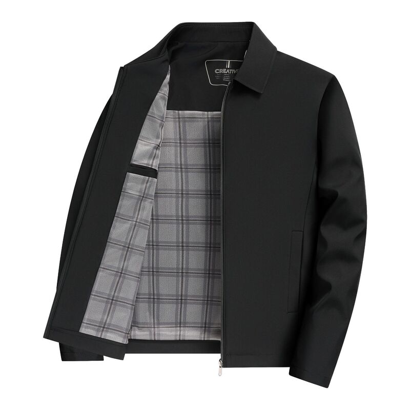 Cross-Border Casual Lapel Business Jacket for Middle-Aged Men, Autumn New High-End Solid Color Zipper Men's Coat