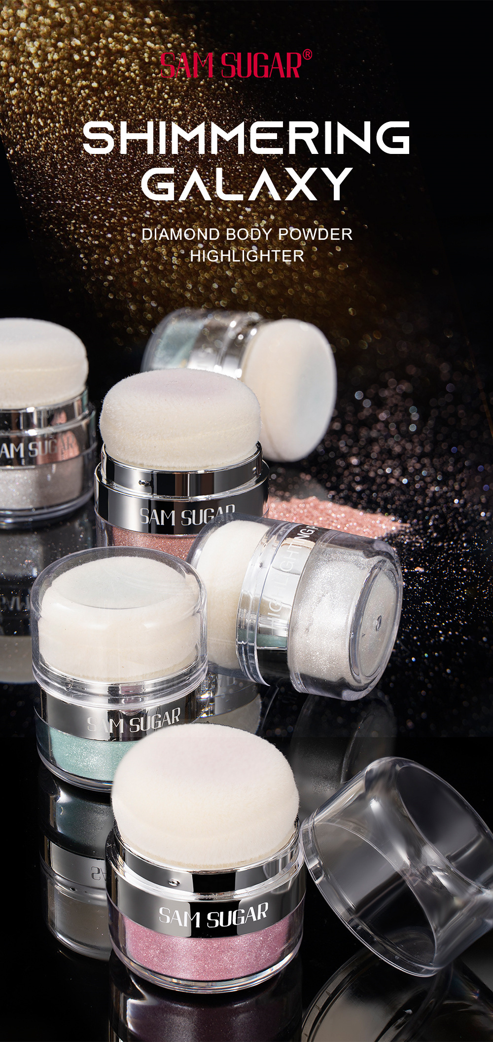 SAM SUGAR Cushion Highlighter Glitter Multi-functional Three-dimensional Contouring and Brightening Pearlescent Eyeshadow Body Pat Powder details Picture