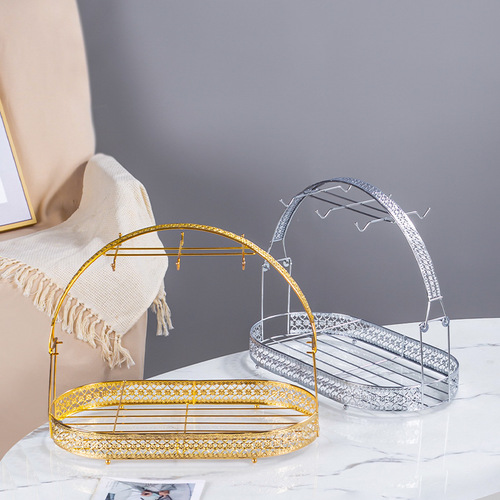 Household Western-style tea cup coffee cup creative carved drain cup iron stand tea set storage tray storage rack