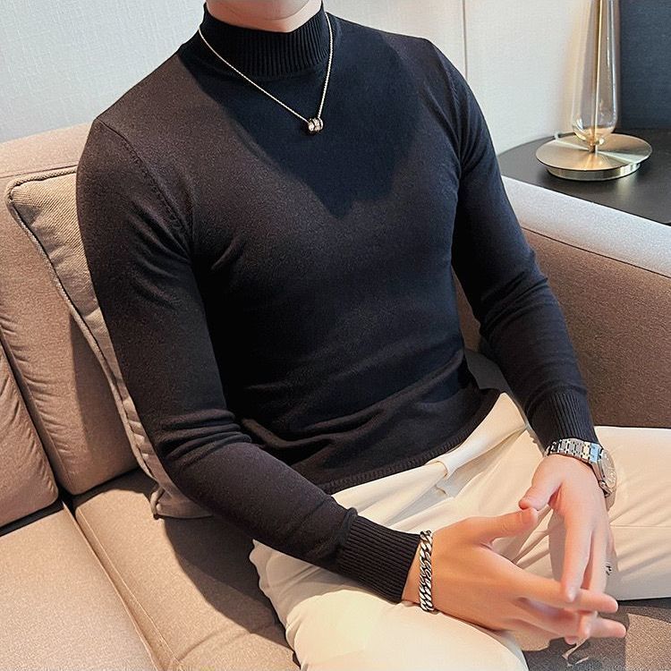 Round Neck Turtleneck Sweater Men's Autumn and Winter New Product New Line Sweater Bottoming Pure Color Slim Mid-Collar New Product New Shirt Round Neck Turtleneck Sweater Men's Autumn and Winter New Product New Line Sweater Bottoming Pure Color Slim Mid-Collar New Product New Shirt