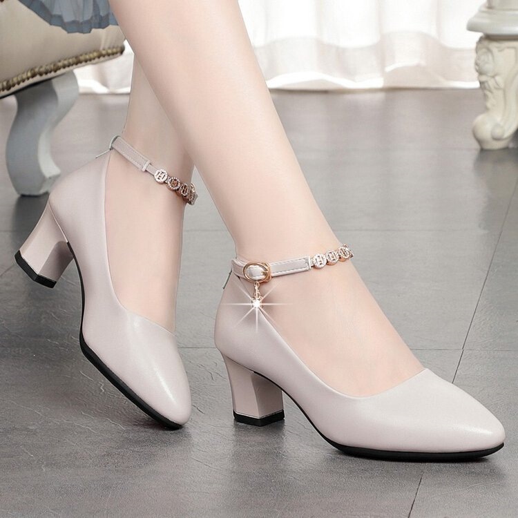 Women's one-strap high-heeled shoes, chunky heel, comfortable soft-soled mid-heel leather shoes, work shoes, black flats, women's shoes Women's one-strap high-heeled shoes, chunky heel, comfortable soft-soled mid-heel leather shoes, work shoes, black flats, women's shoes