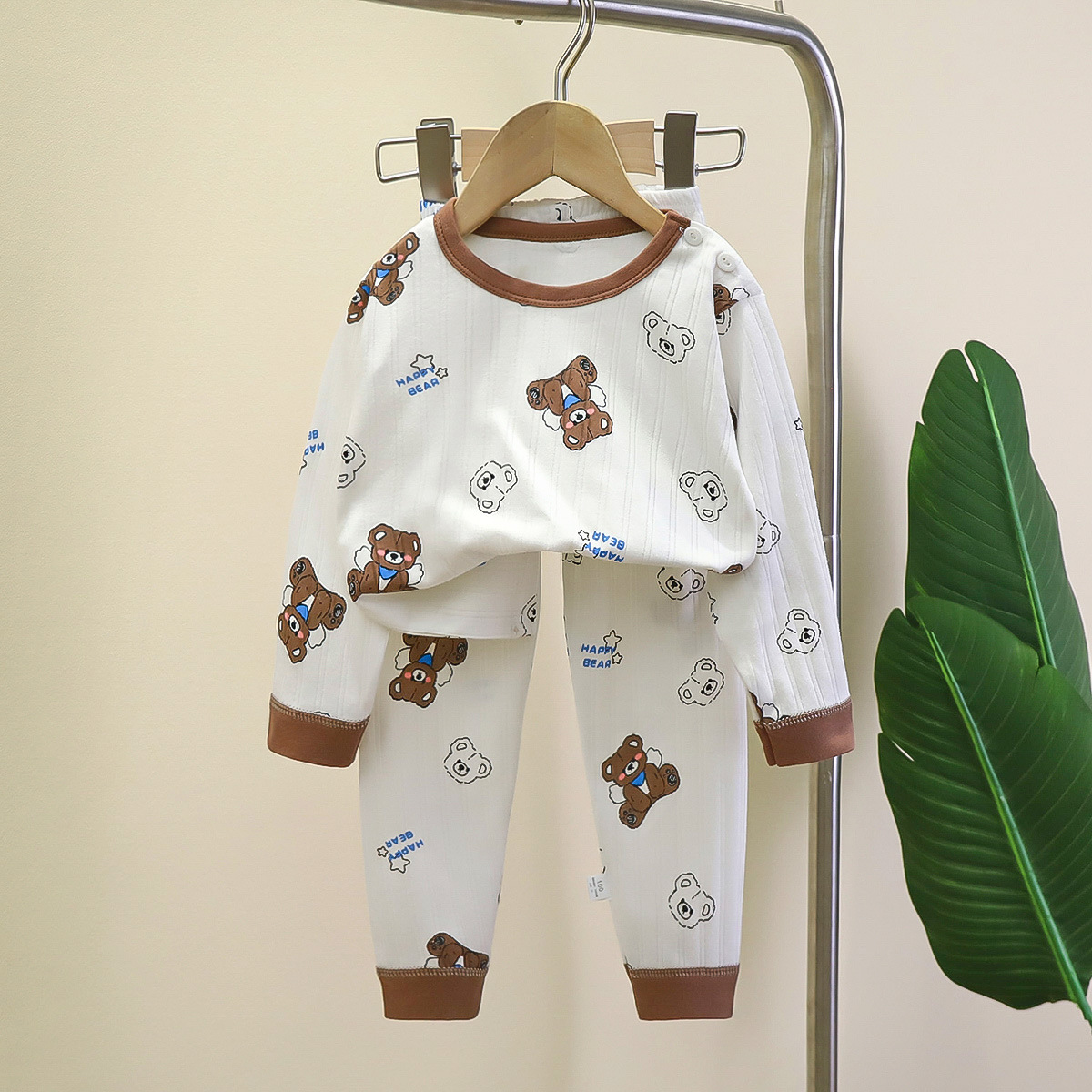 Ropa de otoño para niños pantalones largos niños y niñas Otoño Nueva ropa interior de algodón jacquard traje de manga larga pijamas desgaste del hogar bebé