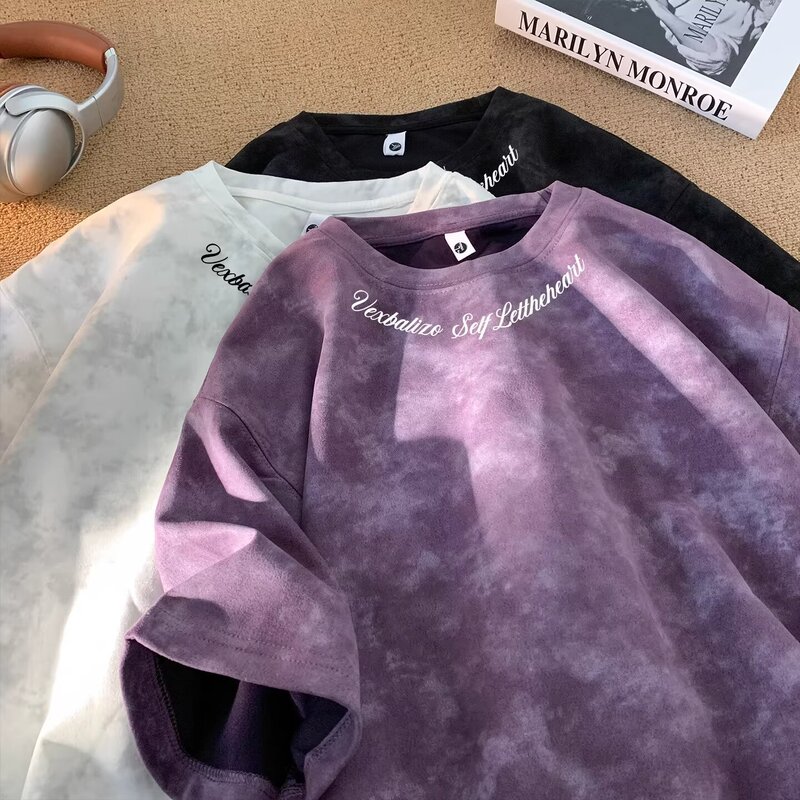 Trendy Heavyweight Tie-Dye Short-Sleeve T-Shirt for Men, Summer American-Style Trendy Brand, Loose Fit, Stylish and Cool Half-Sleeve Tee Top Trendy Heavyweight Tie-Dye Short-Sleeve T-Shirt for Men, Summer American-Style Trendy Brand, Loose Fit, Stylish and Cool Half-Sleeve Tee Top