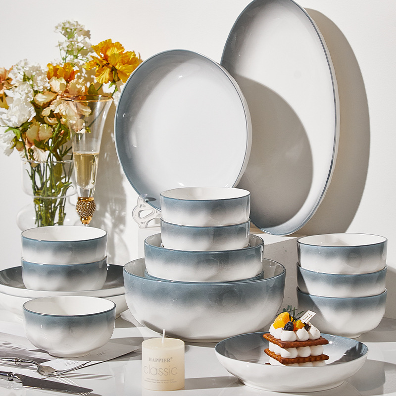 Ink-Colored Underglaze Ceramic Bowl and Plate Tableware Set for Home Use, 2026 New Model, High-End Plates, Bowls, and Chopsticks, Housewarming Gift