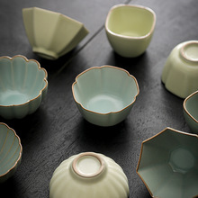 汝窑茶杯主人杯单杯品茗杯米黄开片可养大号专用个人茶盏功夫茶杯