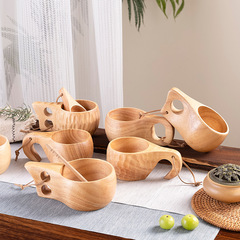 diy walnut wooden milk cup acacia wood salad cup solid wood creative mug coffee cup with handle