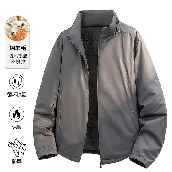 Couple's cotton jacket for men and women, autumn and winter, stand-up collar, lightweight and warm, made of cotton, sheep wool, and camel hair, suitable for commuting and casual wear