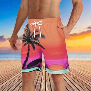 Summer Cross-Border Plus Size Men's Fashion 3D Digital Sunset Print Sports Swimming Beach Pants Foreign Trade Wholesale