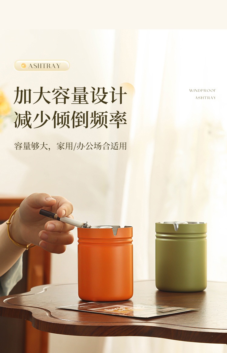 Thickened Ashtray with a High-End Feel, Stainless Steel, for Car and Home Use, with a Lid to Prevent Ash from Flying, Rotating Lid, Creative Large Size