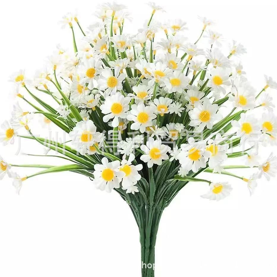 Wholesale cross-border artificial flower 7 fork Daisy home outdoor wedding decoration plastic fake flower grass garden flower flat decoration