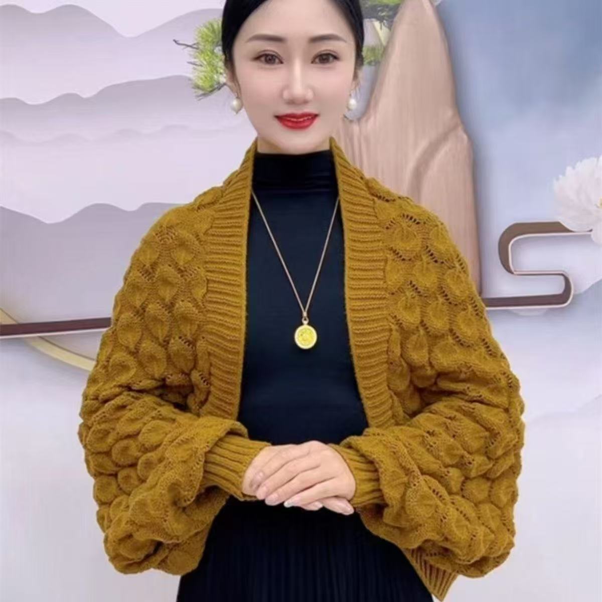 New Shawl Women's Solid Color Knitted Hollow Cardigan Fashion All-match External High-end Western Style Coat Scarf