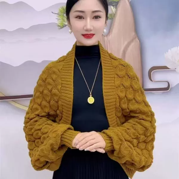 New Shawl Women's Solid Color Knitted Hollow Cardigan Fashion All-match External High-end Western Style Coat Scarf