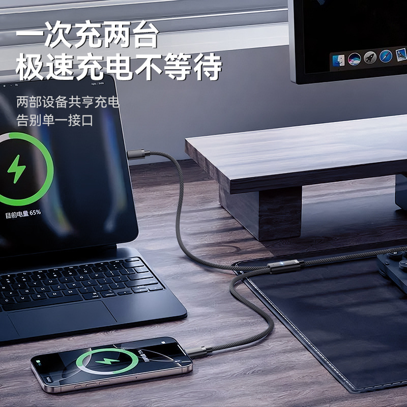 Nuevo respirador de luz, uno-desastre, dos cables de datos, dos en uno para Huawei Apple 17 cable de carga de teléfonos móviles typec6A