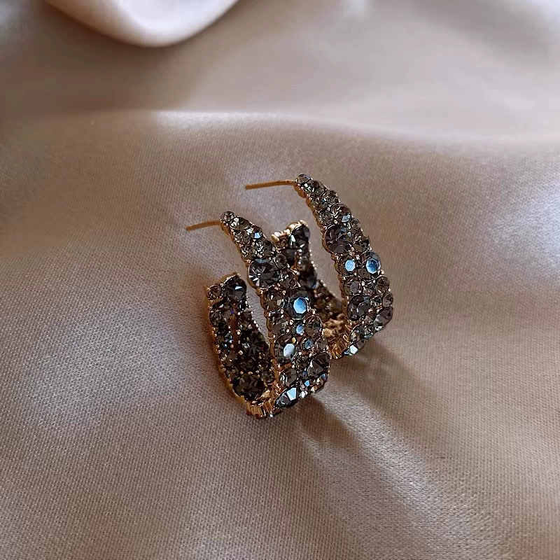 Серьги, игла серебро 925, gun‑black с кристаллами, стиль лёгкой роскоши