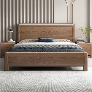 Ash solid wood bed modern minimalist. Solid wood bed with double bed. Megall Box Storage Bed Master Bedroom Wedding Bed